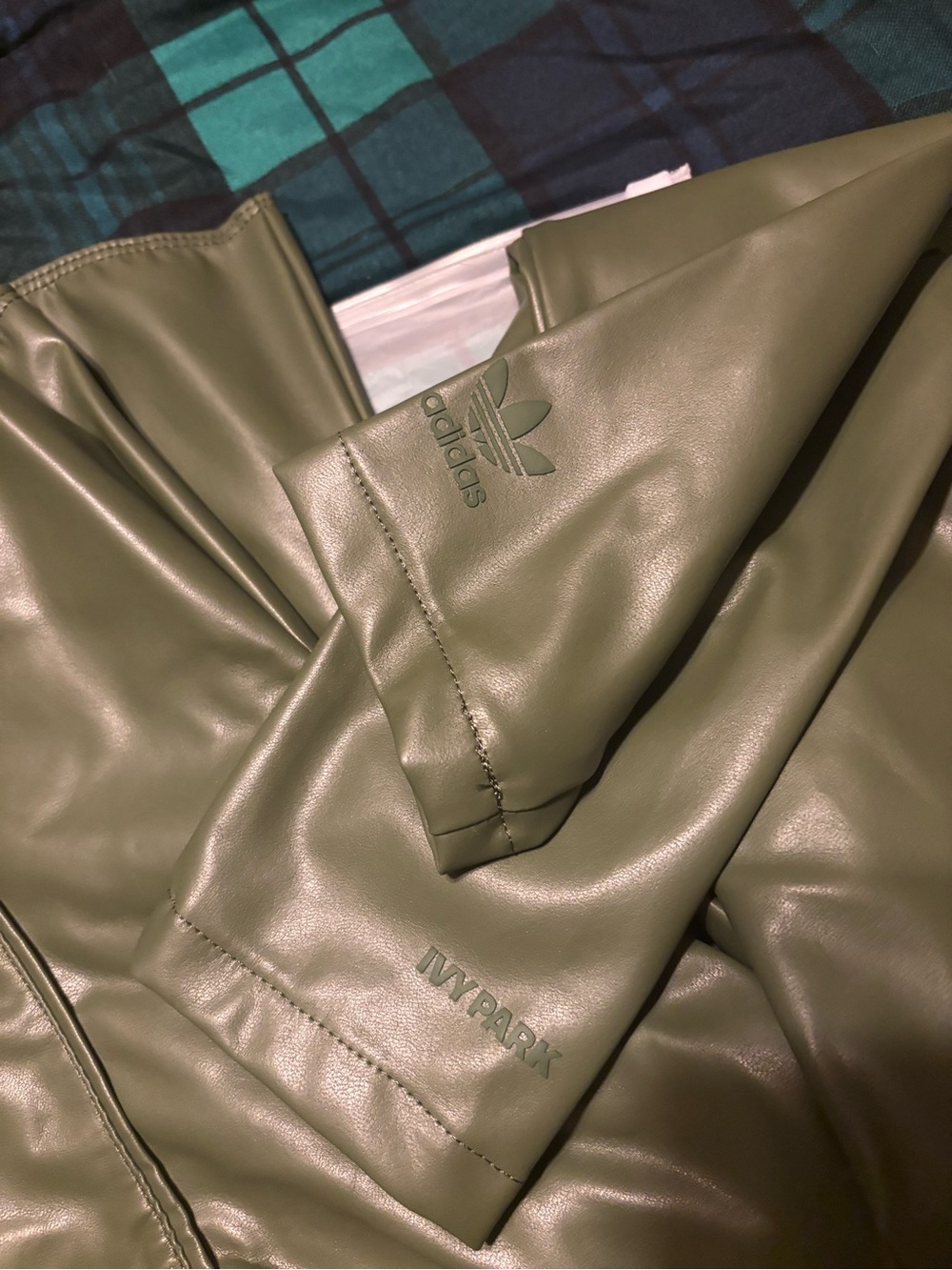 Adidas Ivy Park Olive Green Faux Leather One-Piece Bodysuit - 1X NWT - Picture 3 of 3
